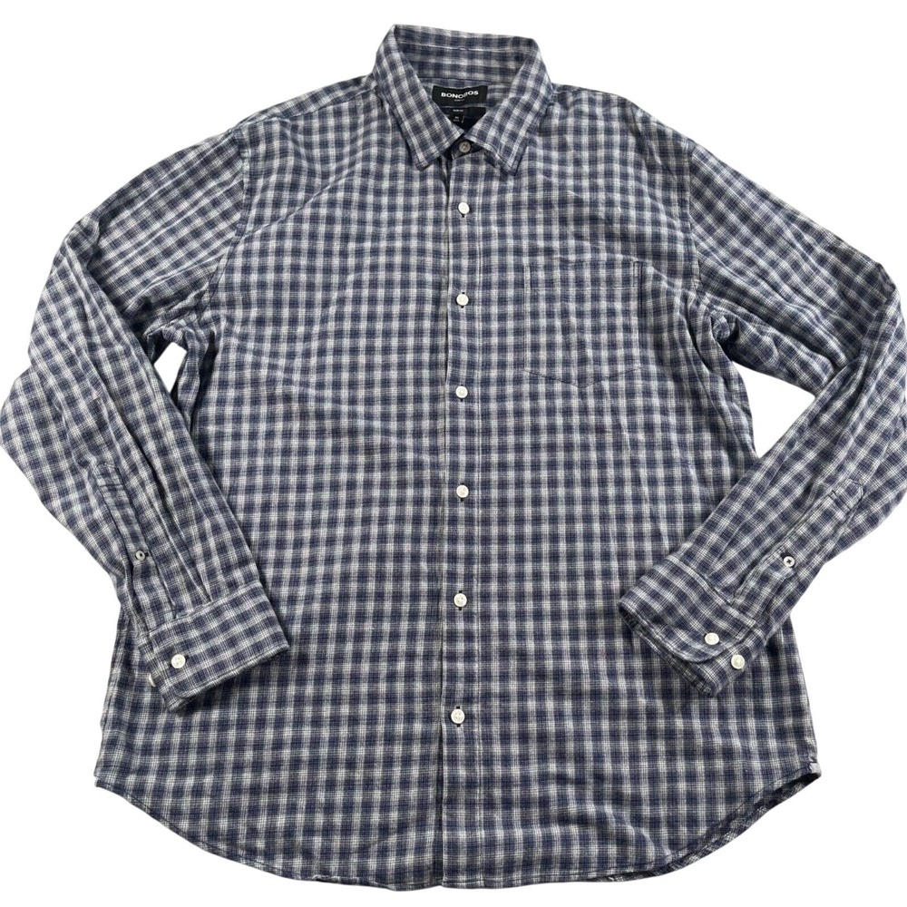 Bonobos Shirt Mens XL Slim Fit Navy Plaid Cotton Stretch Flannel Button Down
